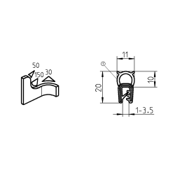 Profil de etanșare auto-blocare din material ignifug, EPDM 60 ± 5 țărm negru 1011-05-FR01.