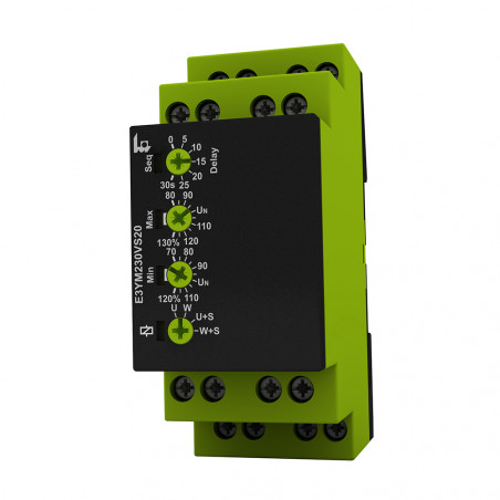 E3ym230VS20 mon relé. Napětí ve 3 a 1 fázi