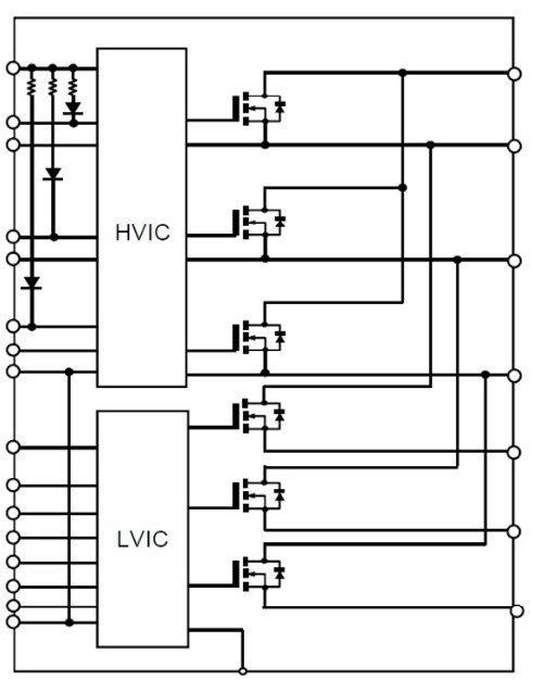 Blokowy diagram wewnętrzny modułu SiC DIPIPM